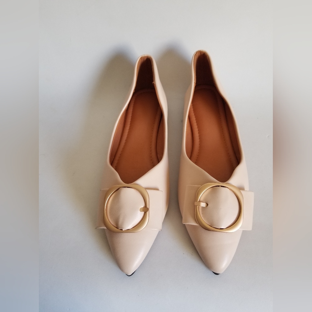 Women's unbranded european ballet flats light tan nude Sz8.5M pointed toe - Picture 7 of 16